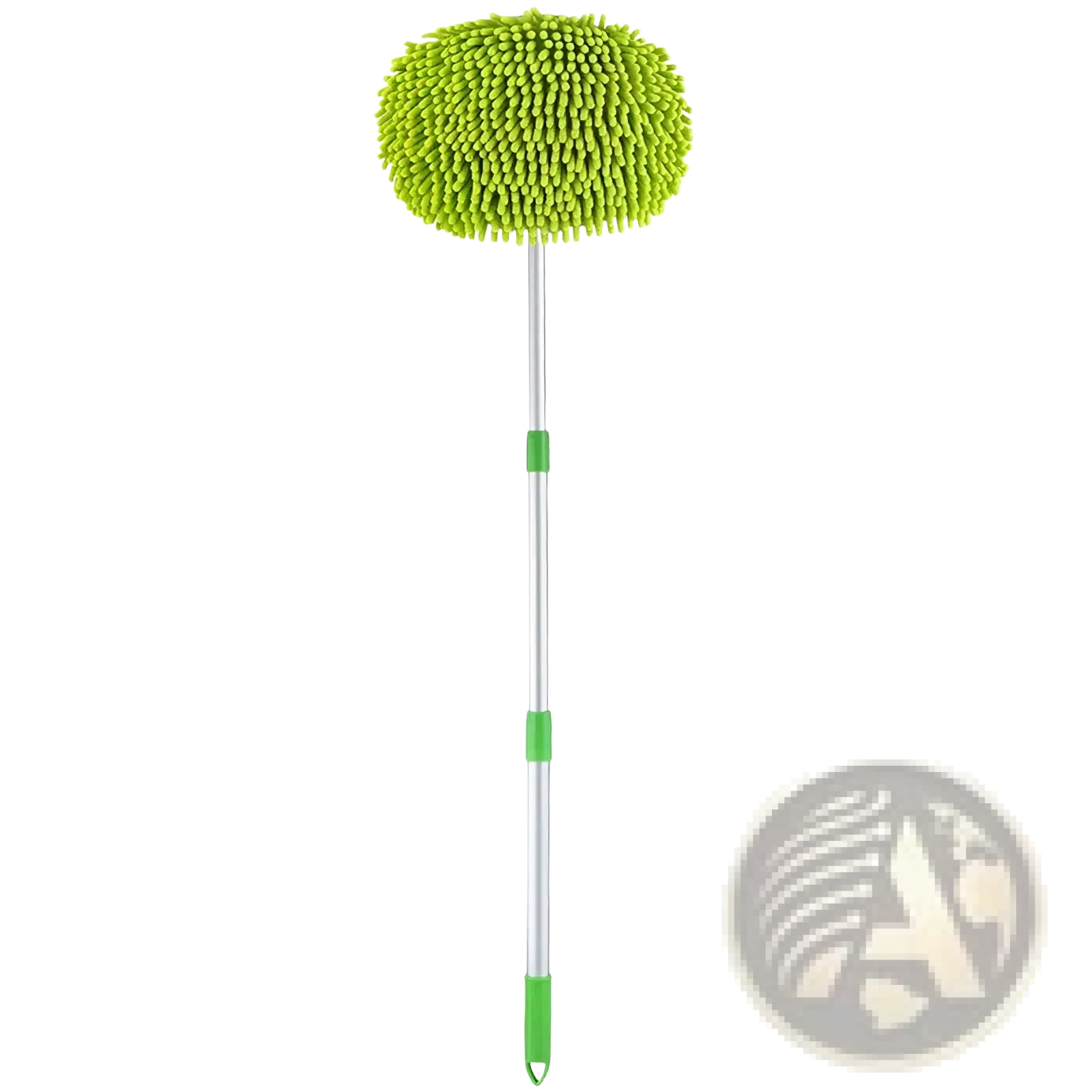 Green microfiber car detailing brush with telescoping aluminum handle for telescopic car wash mop and detachable brush