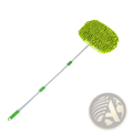 Bright green microfiber car detailing brush with silver telescopic handle and green grips for car wash mop use
