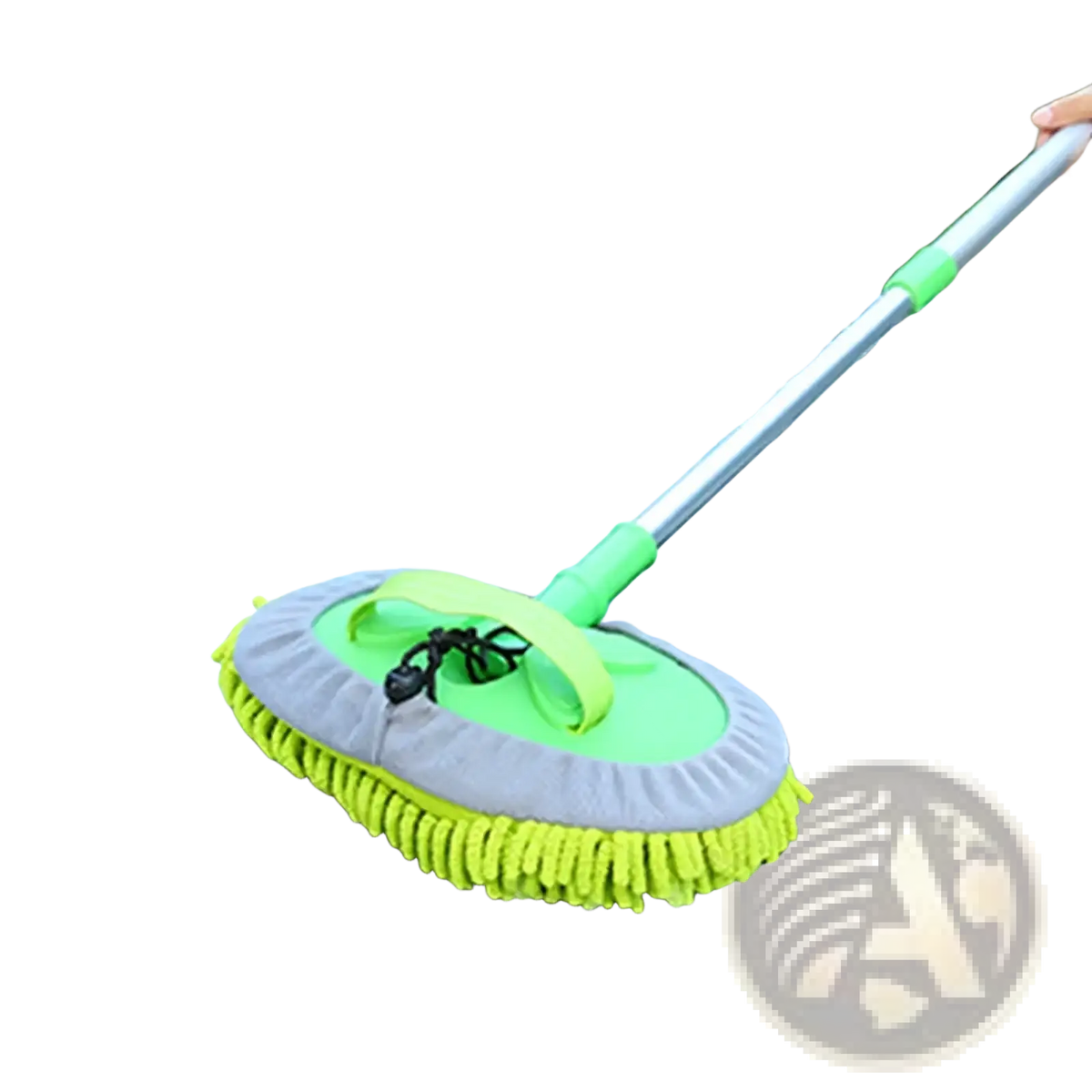 Bright green and gray microfiber car wash mitt with telescopic handle branded Narzrle for easy car cleaning