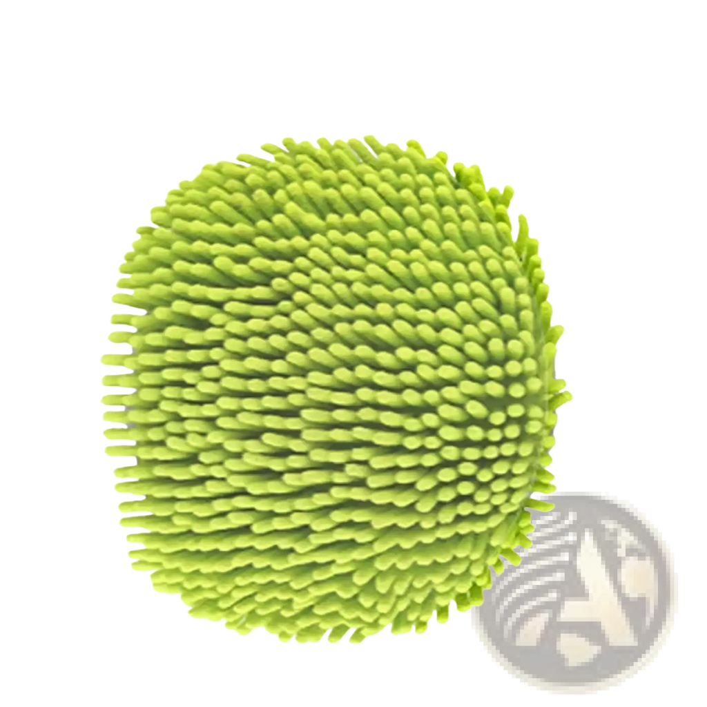 Bright lime green microfiber car detailing mitt with dense rounded bristles for telescopic car wash mop use