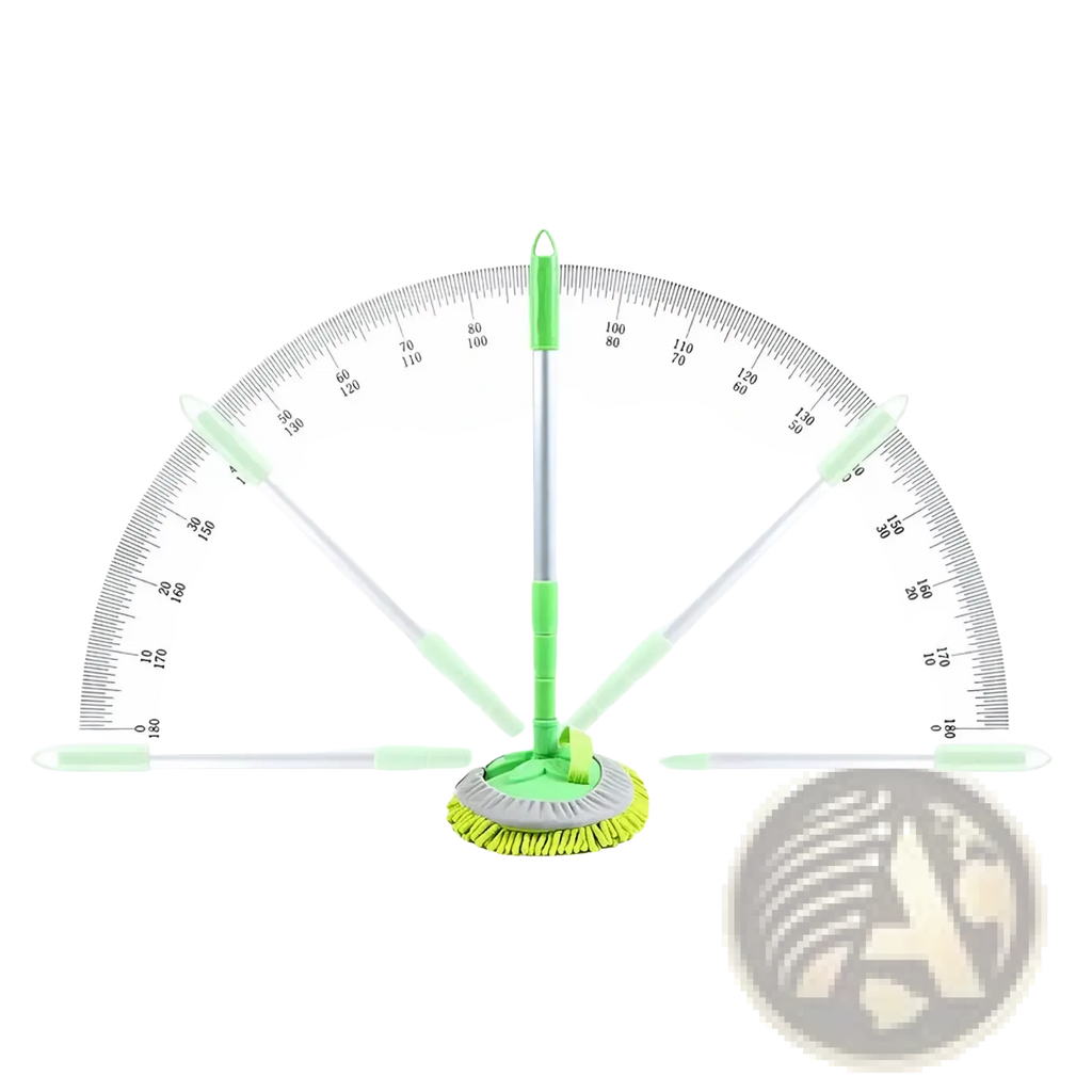 Green and silver telescopic car wash mop with a flexible handle and detachable microfiber brush for multi-angle cleaning
