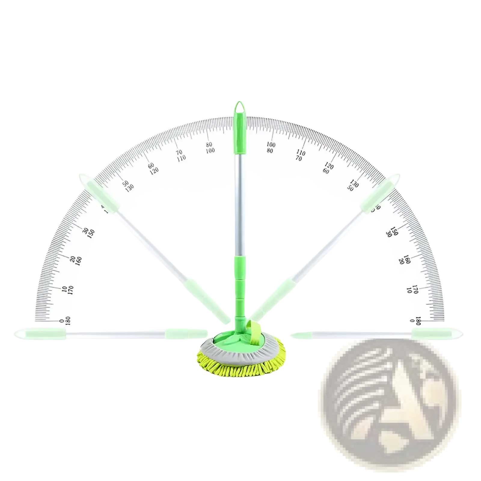 Green and silver telescopic car wash mop with a flexible handle and detachable microfiber brush for multi-angle cleaning