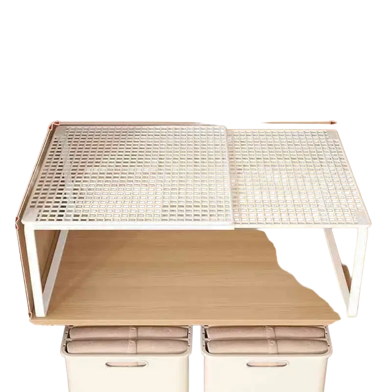 White plastic mesh telescopic closet shelf with sliding divider expandable wardrobe divider for organized storage