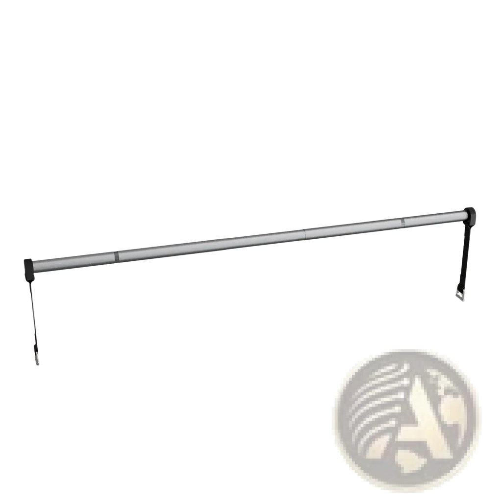 Asita brand silver metal telescopic fitness bar and hanging rod with black end caps and attached straps
