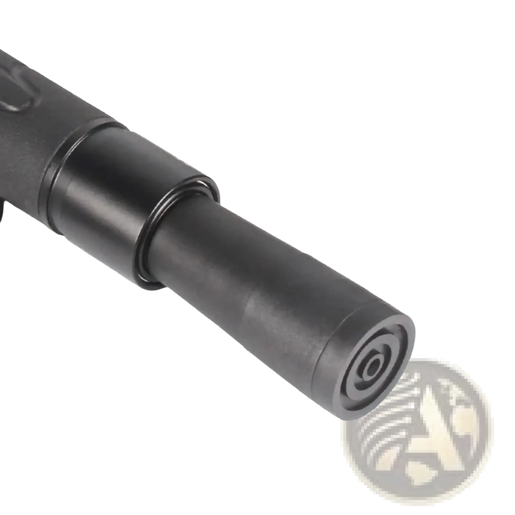 Black cylindrical handle end of telescopic hiking pole self defense walking stick with dual silicone spring shock absorption