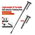 Black lightweight telescopic hiking pole self defense walking stick with textured grip and t shaped handle