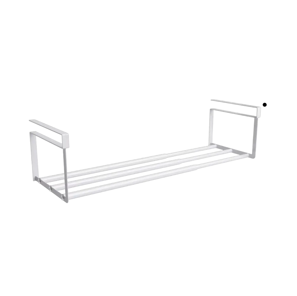 White metal telescopic shoe rack under-sink shelf with adjustable length for efficient shoe storage without affecting normal use
