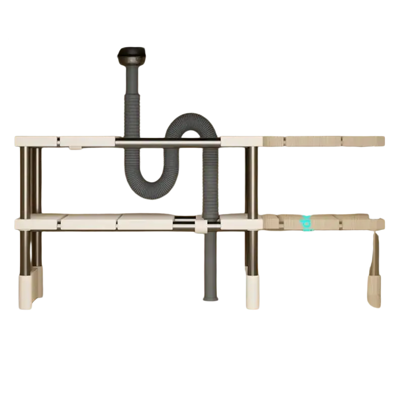 Adjustable stainless steel and white plastic telescopic sink holder layered partition rack for under-sink organization