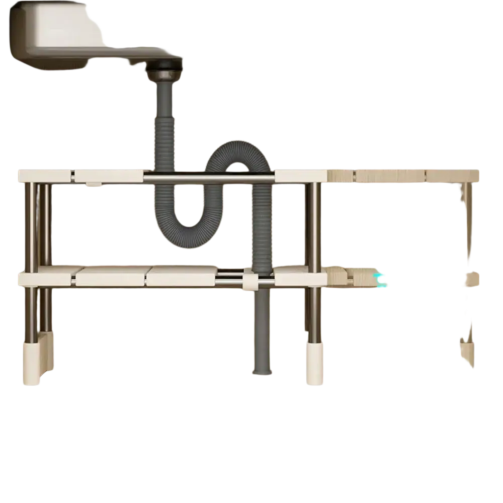 Adjustable stainless steel and white plastic telescopic sink holder layered partition rack for under-sink storage