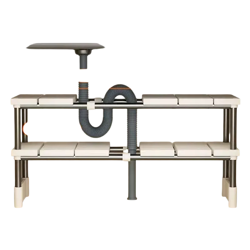 Adjustable telescopic sink holder layered partition rack with stainless steel frame and white plastic slats 54-75cm