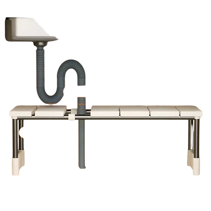 White telescopic sink holder layered partition rack with adjustable height for under-sink storage and organization