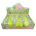 Bright lime-green temperature changing star fruit squishy toy shaped like caramel candy in clear plastic wrappers