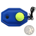 Blue plastic tennis rebounder solo training device with yellow ball and black cord for solo practice
