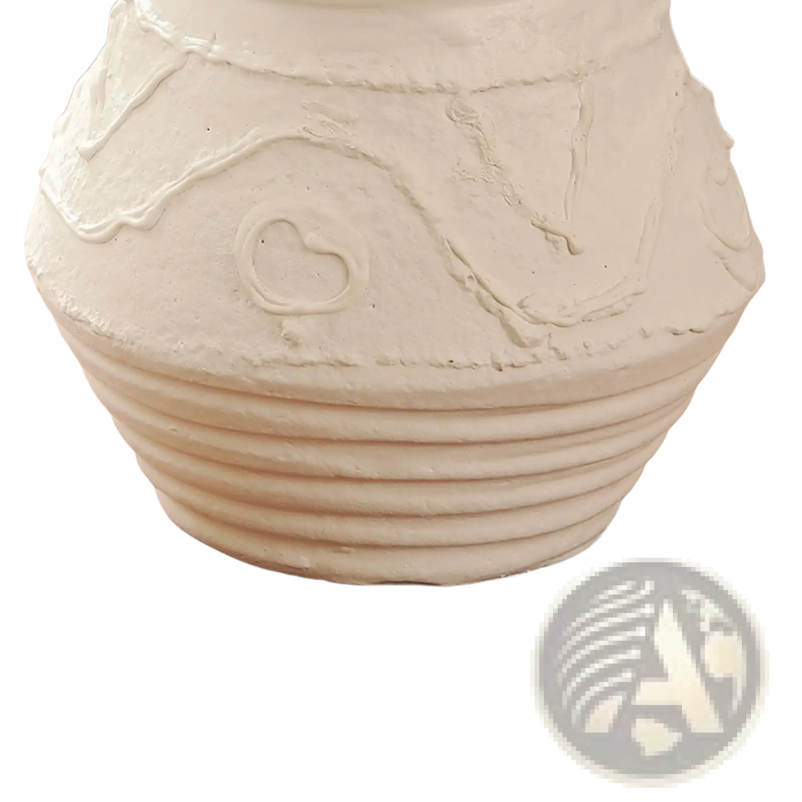 Terracotta candle holder organic pattern white 5.5 made of white ceramic with textured ridged sides and embossed heart design