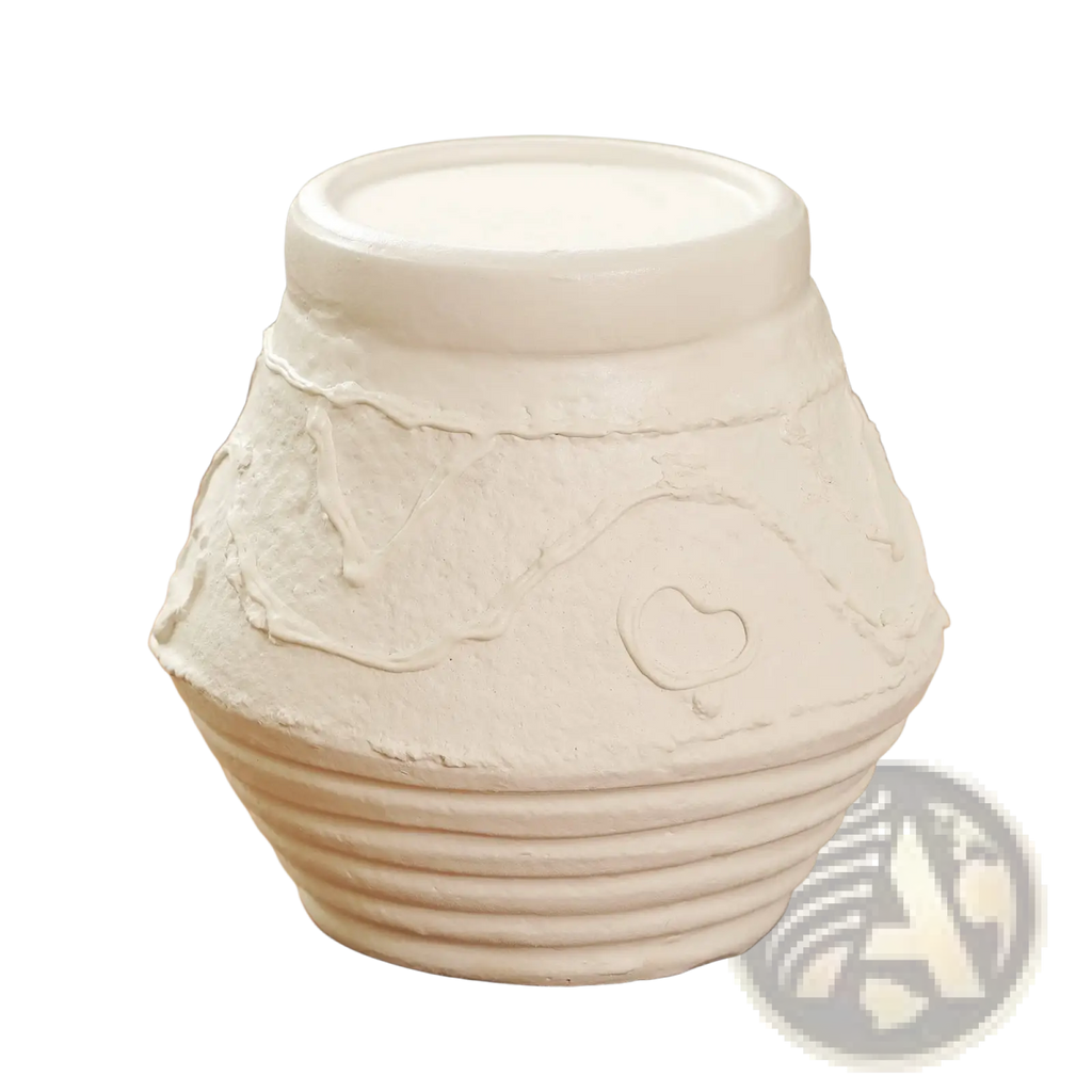White ceramic terracotta candle holder with textured handcrafted surface and subtle ribbed base in organic pattern