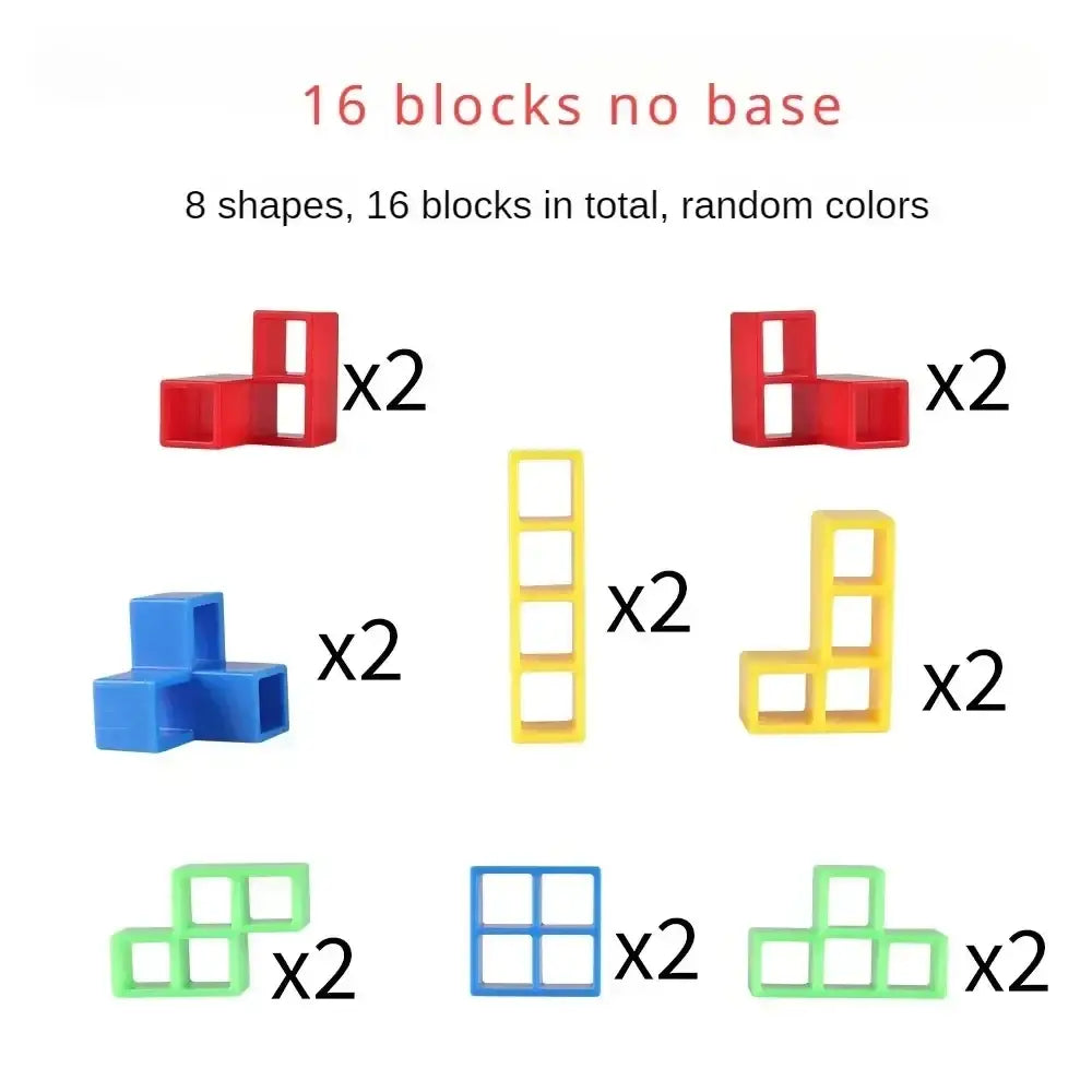 Set of 16 colorful plastic building blocks in random shapes for tetra tower game balance stacking blocks