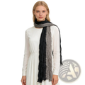 A textured black gray crinkle scarf with soft draped fabric featuring vertical gradient stripes from black to gray