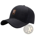 Dark gray textured cotton baseball cap with brown leather patch on the front for casual wear