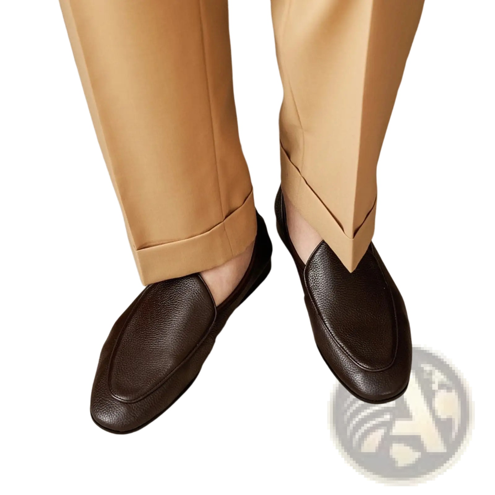 Dark brown textured cowhide leather pointed toe loafers with classic slip-on design for formal wear