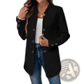 Black textured double-breasted women’s blazer with subtle herringbone pattern and dark buttons made of premium fabric