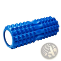 Bright blue textured eva foam roller with spiked surface for muscle recovery and deep tissue massage