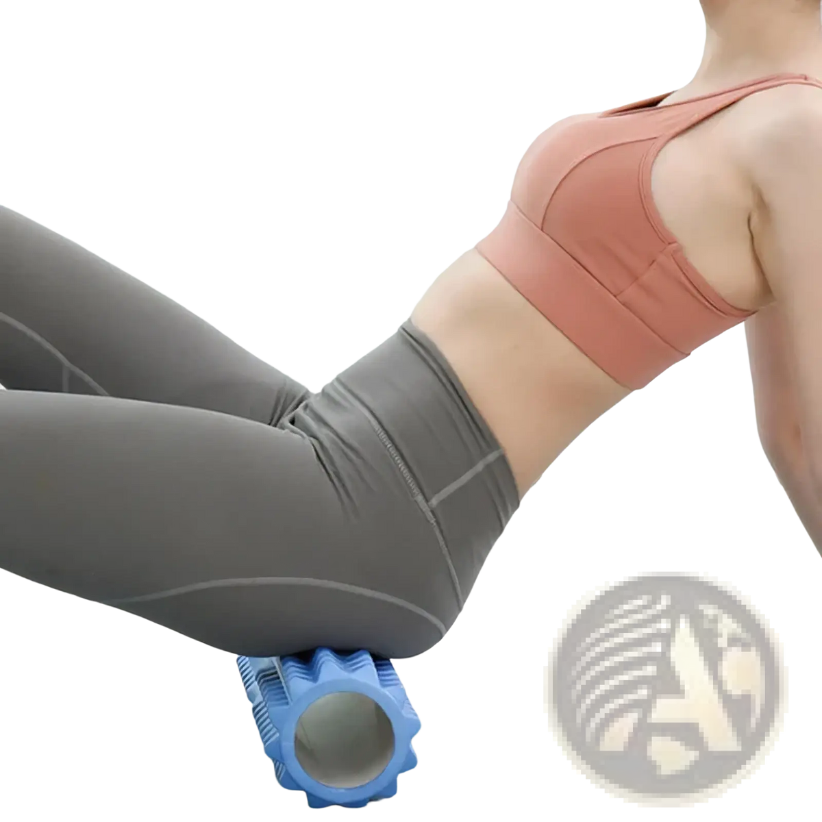 Blue textured eva foam roller with ridged surface for muscle recovery and massage therapy