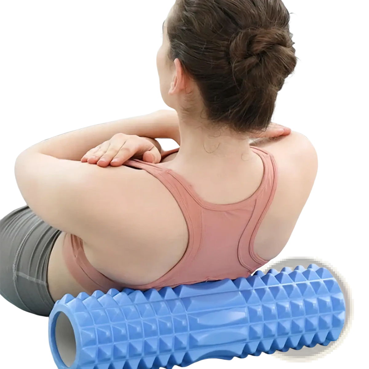 Blue textured Eva foam roller with spiked surface for muscle recovery and deep tissue massage