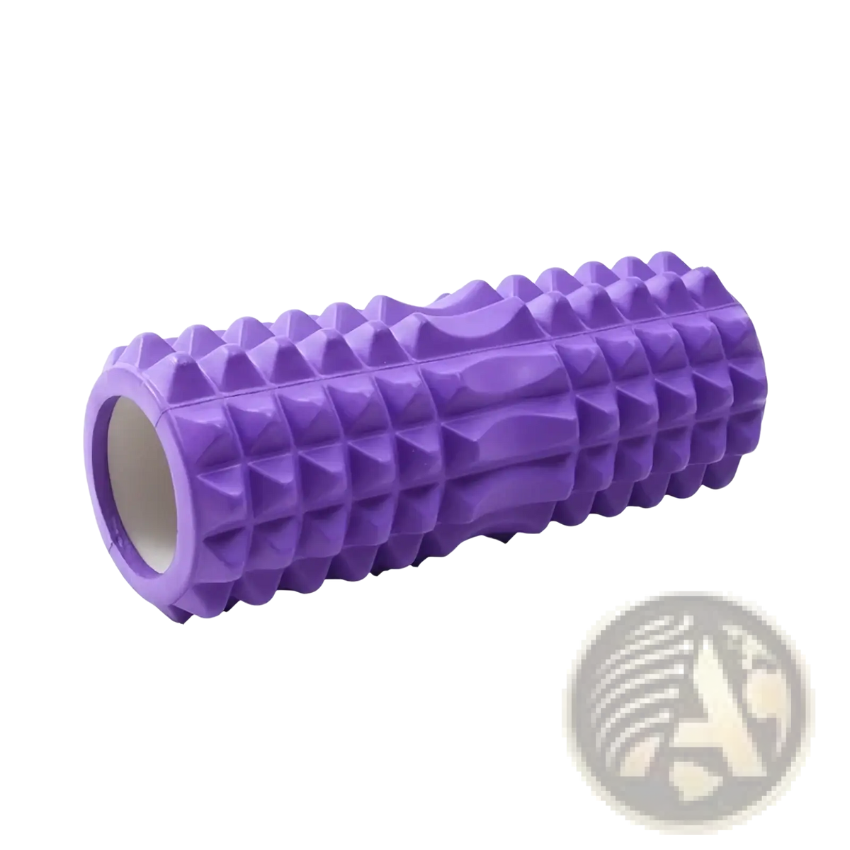 Purple textured eva foam roller with spiked surface and hollow center for muscle recovery and massage therapy