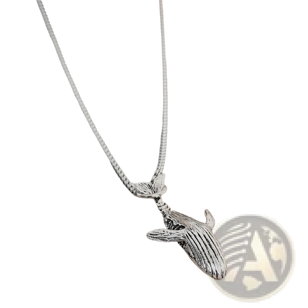 Silver textured whale pendant necklace made of titanium steel with detailed surface and chain for hip hop style