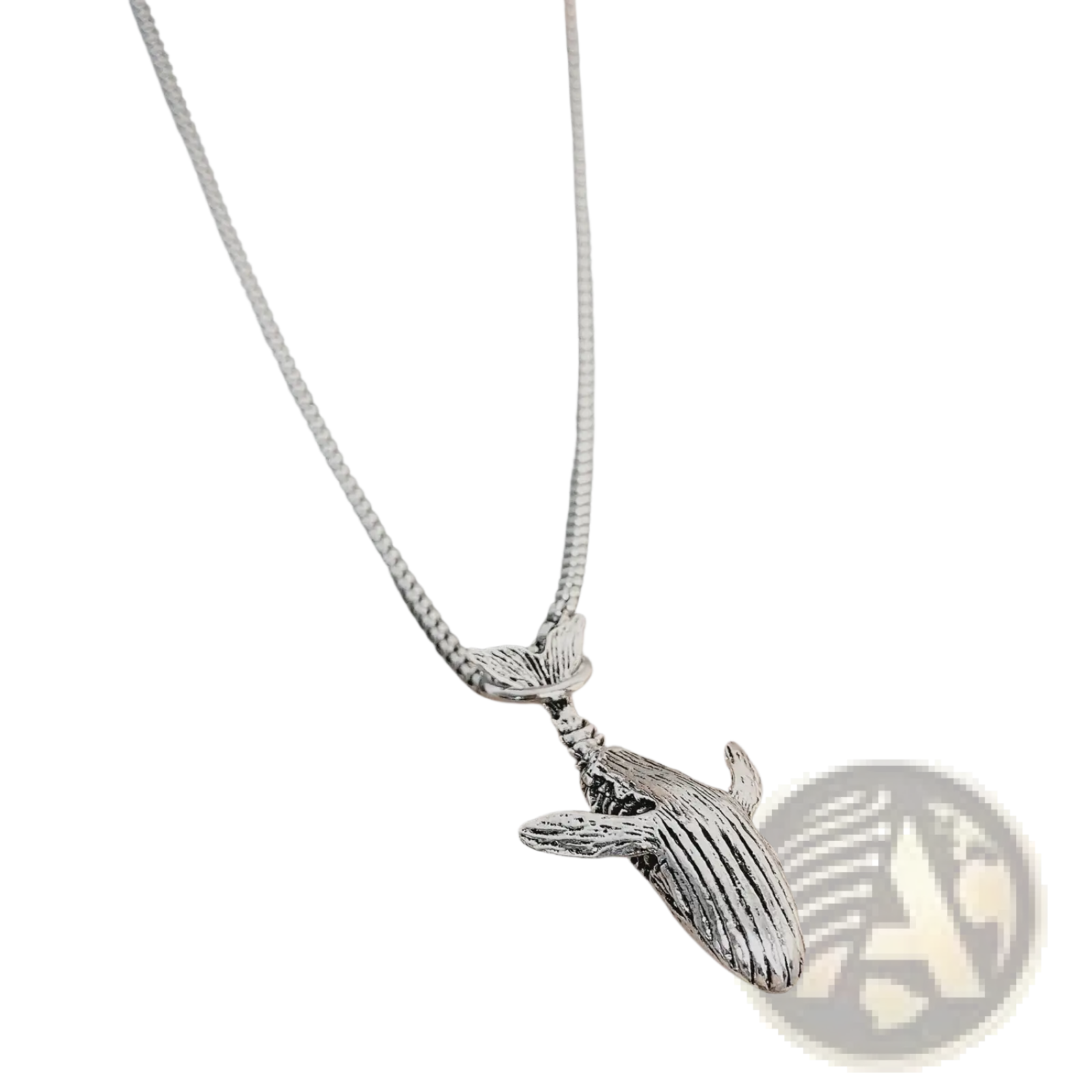 Silver textured whale pendant necklace made of titanium steel with detailed surface and chain for hip hop style
