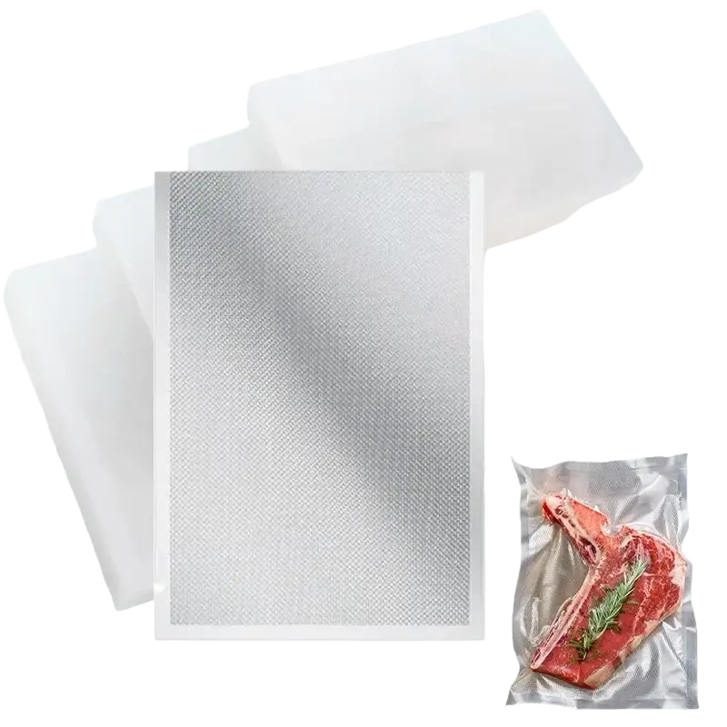 Clear textured vacuum bags 12x20cm with silver interior and white exterior for food sealing 100pcs pack