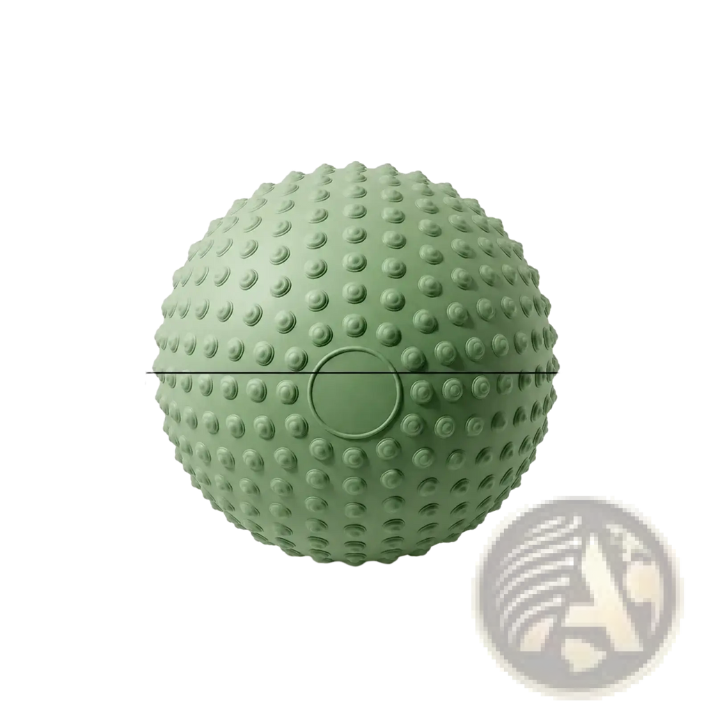 A matte sage green textured yoga exercise ball with a circular indentation for core and pelvic floor workouts