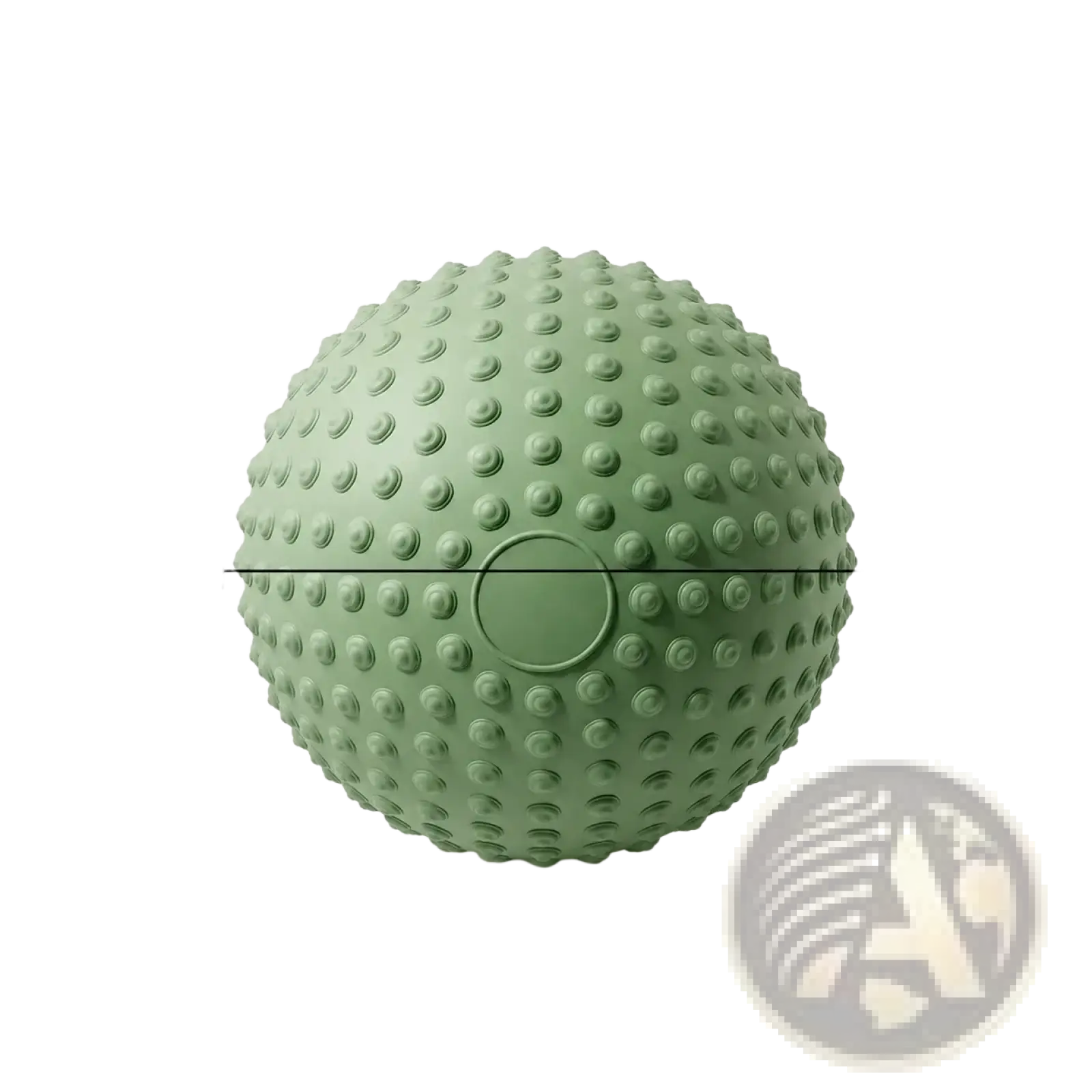 A matte sage green textured yoga exercise ball with a circular indentation for core and pelvic floor workouts