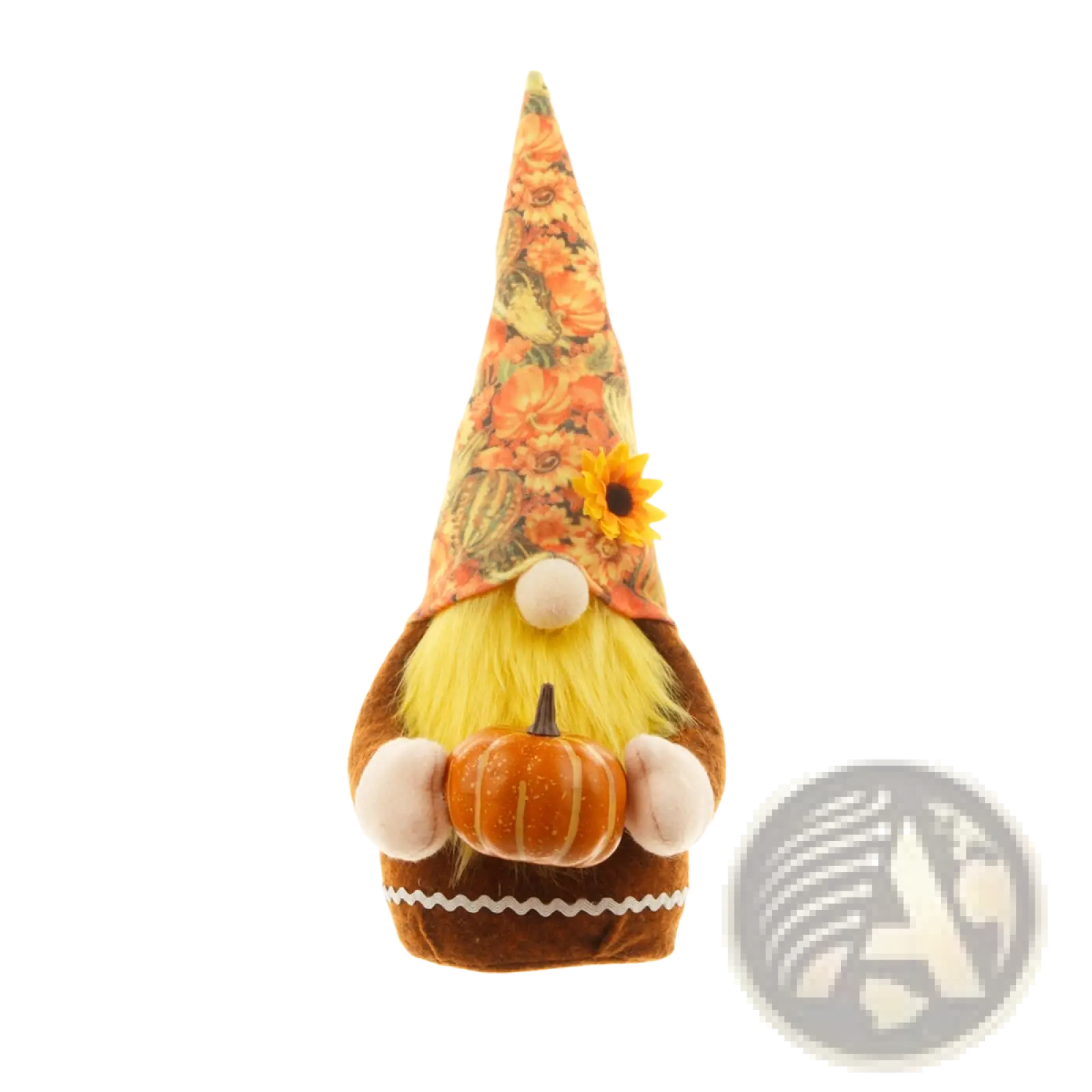 Thanksgiving gnome plush autumn pumpkin doll with sunflower hat orange foliage yellow yarn beard and brown fabric body