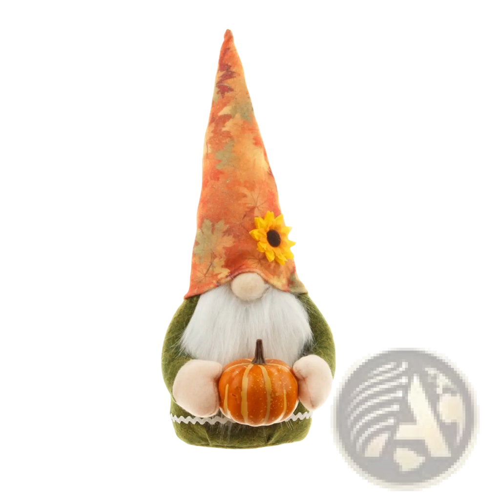 Thanksgiving gnome plush autumn pumpkin doll set featuring a tall orange hat with sunflower and green velvet body
