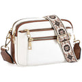 Juniper white floral strap crossbody bag in white and brown with a floral-patterned adjustable strap for everyday use