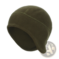 Thermal fleece beanie hat in olive green with a soft textured surface and subtle top seam stitching for winter sports