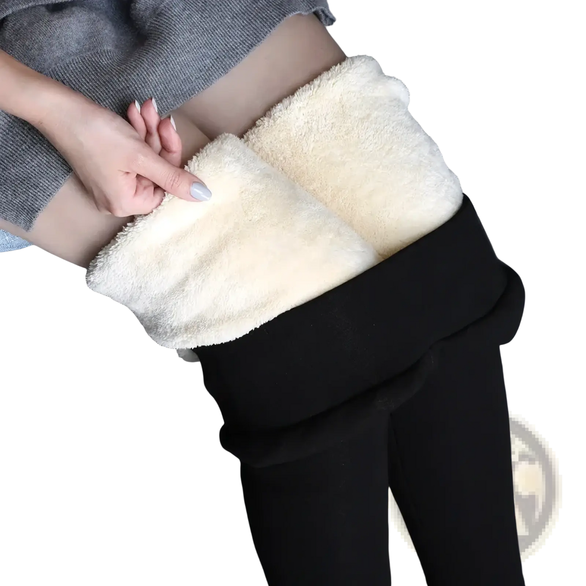 Black thermal fleece lined high waist leggings with plush cream fleece interior for warmth and comfort