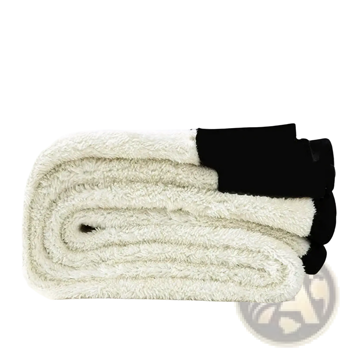 Cream-colored thermal fleece lined high waist leggings with black elastic waistband made of soft fleece material