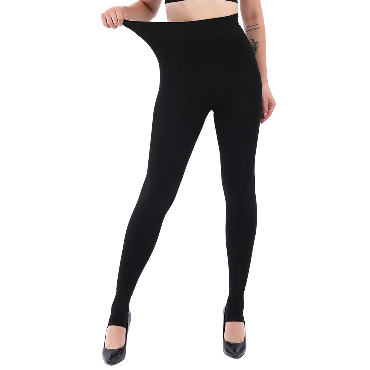 Black thermal fleece lined high waist winter leggings with smooth stretchy fabric and seamless design