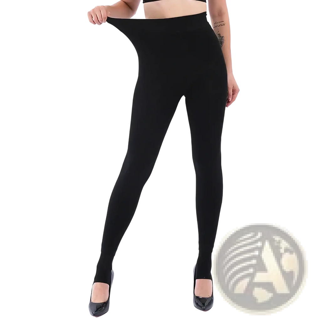 Black thermal fleece lined high waist winter leggings with smooth stretchy fabric and seamless design