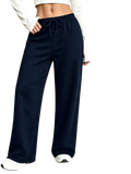 Dark navy wide-leg leg pants with drawstring waist and thermal fleece lining for warmth and comfort