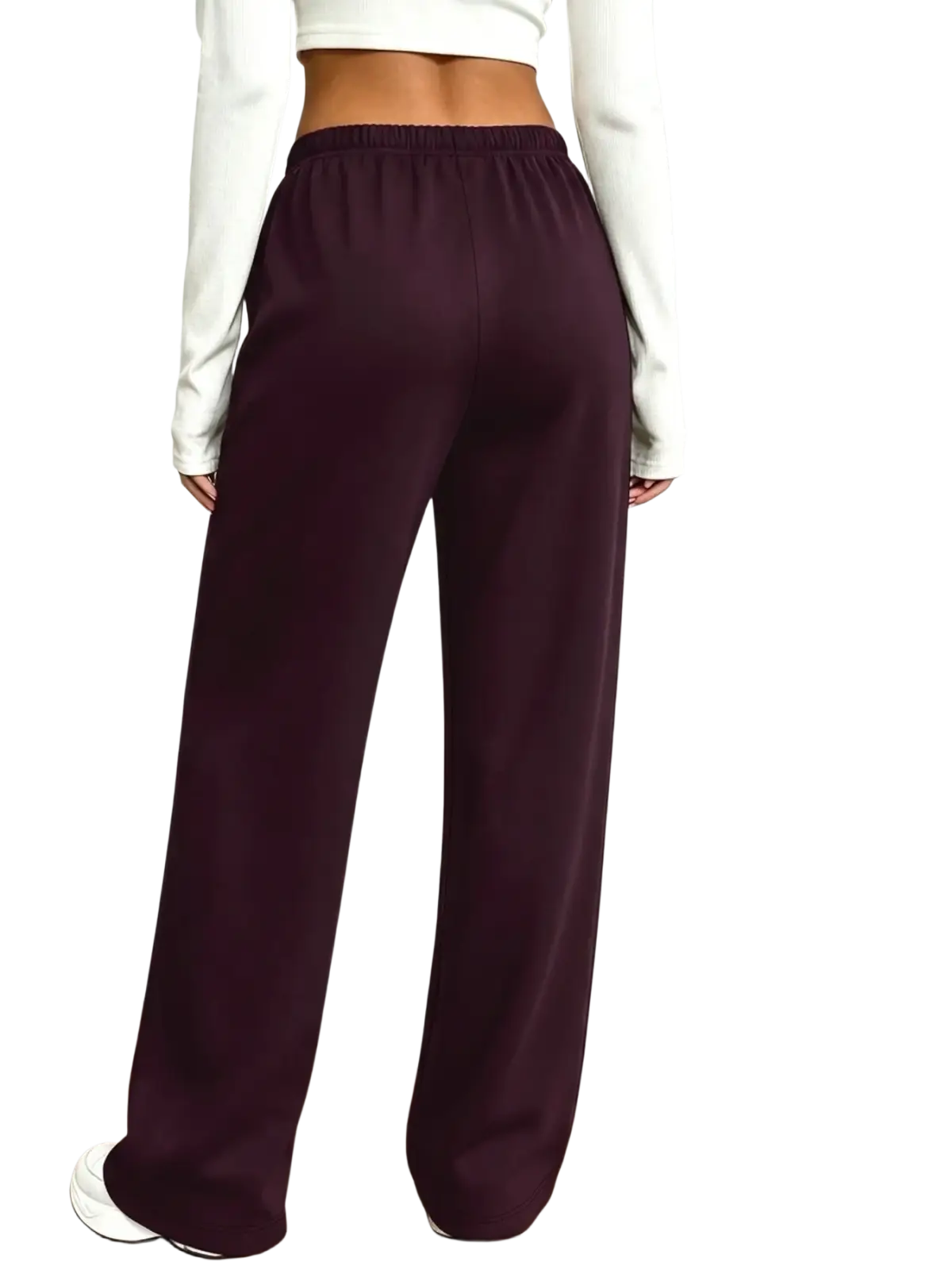 Thermal fleece lined leg pants in marsala color feature wide legs and an elastic waistband for warmth and comfort
