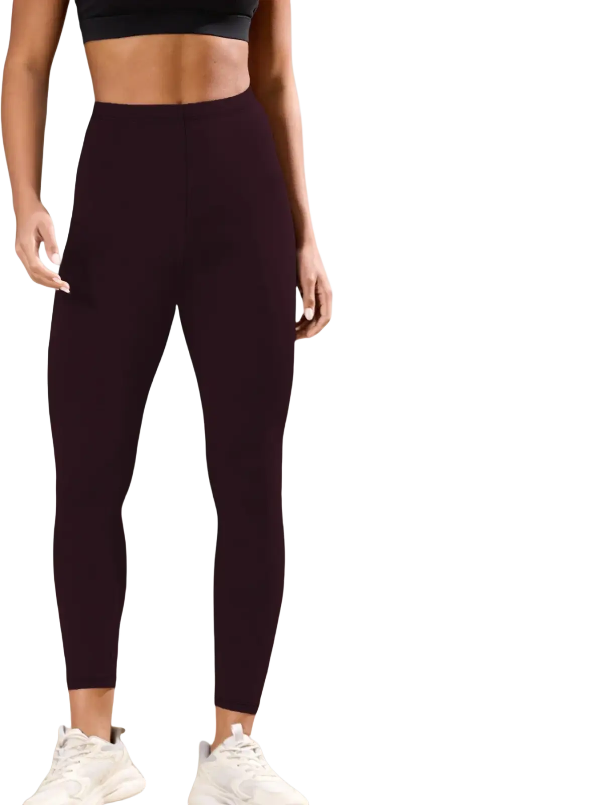 Dark burgundy thermal fleece lined leggings for women with plush warm inner lining ideal for winter warmth