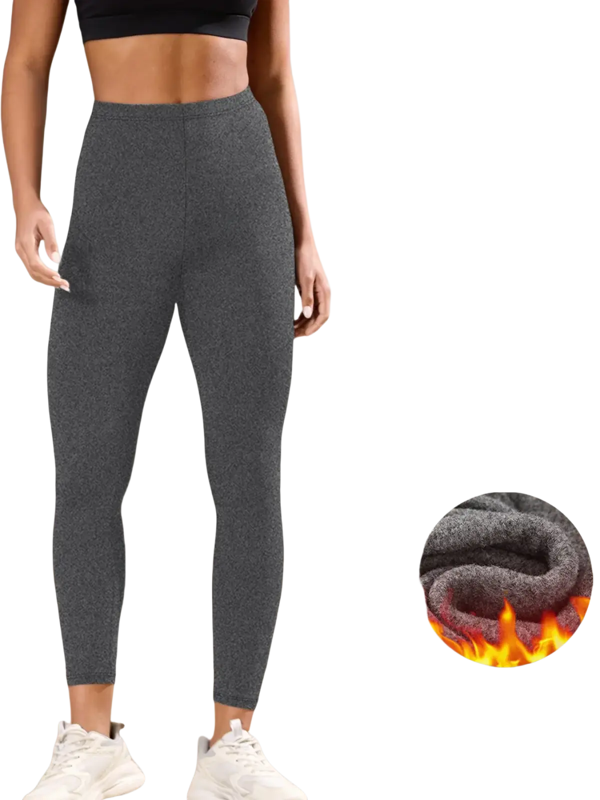 Dark gray thermal fleece lined leggings for women with plush warm inner lining for winter exercise and casual wear