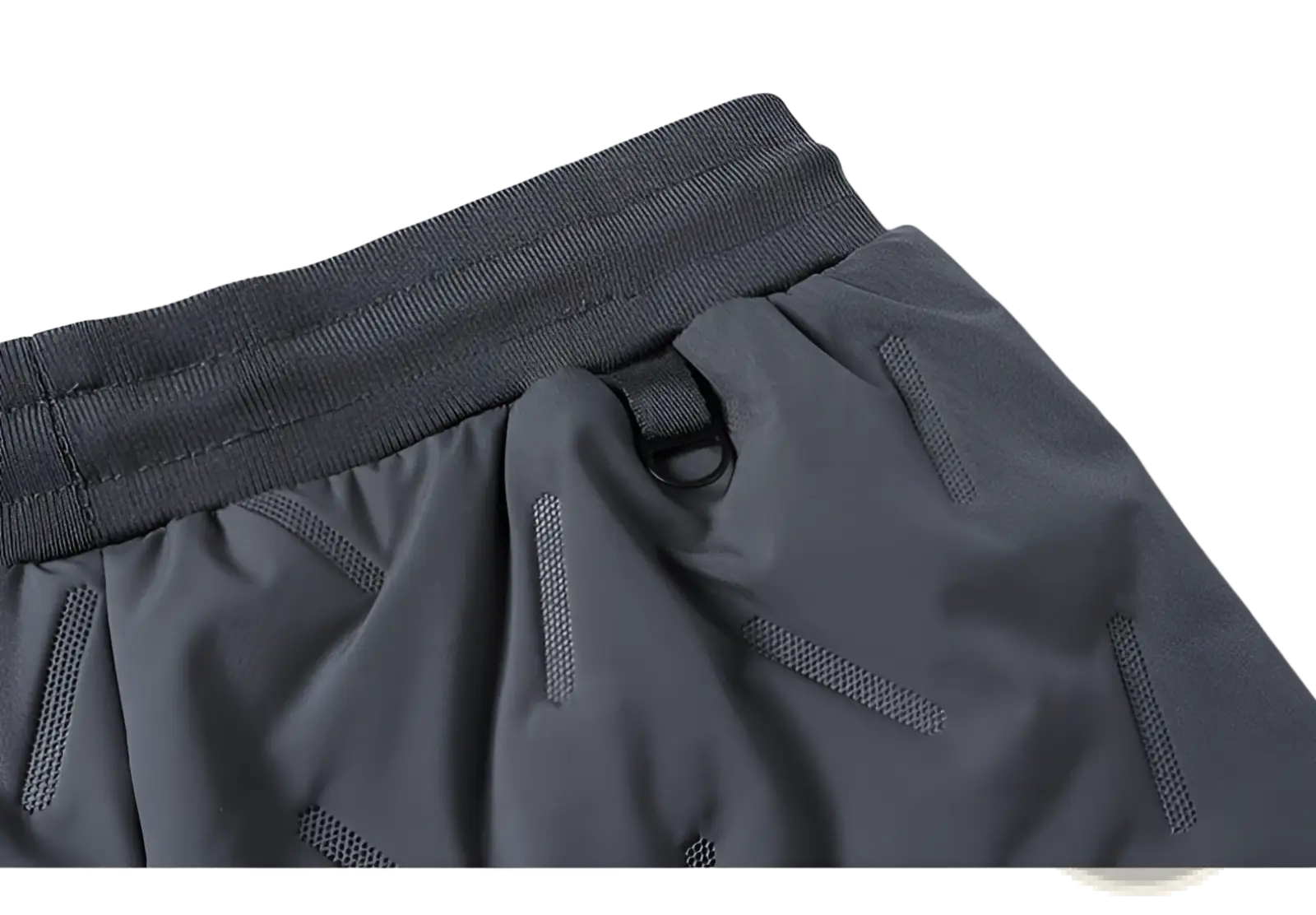 Gray thermal fleece lined winter joggers with ribbed elastic waistband and subtle mesh paneling for breathability