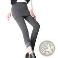 Gray thermal skirt leggings with fleece lining for warmth featuring a form-fitting design and built-in skirt overlay