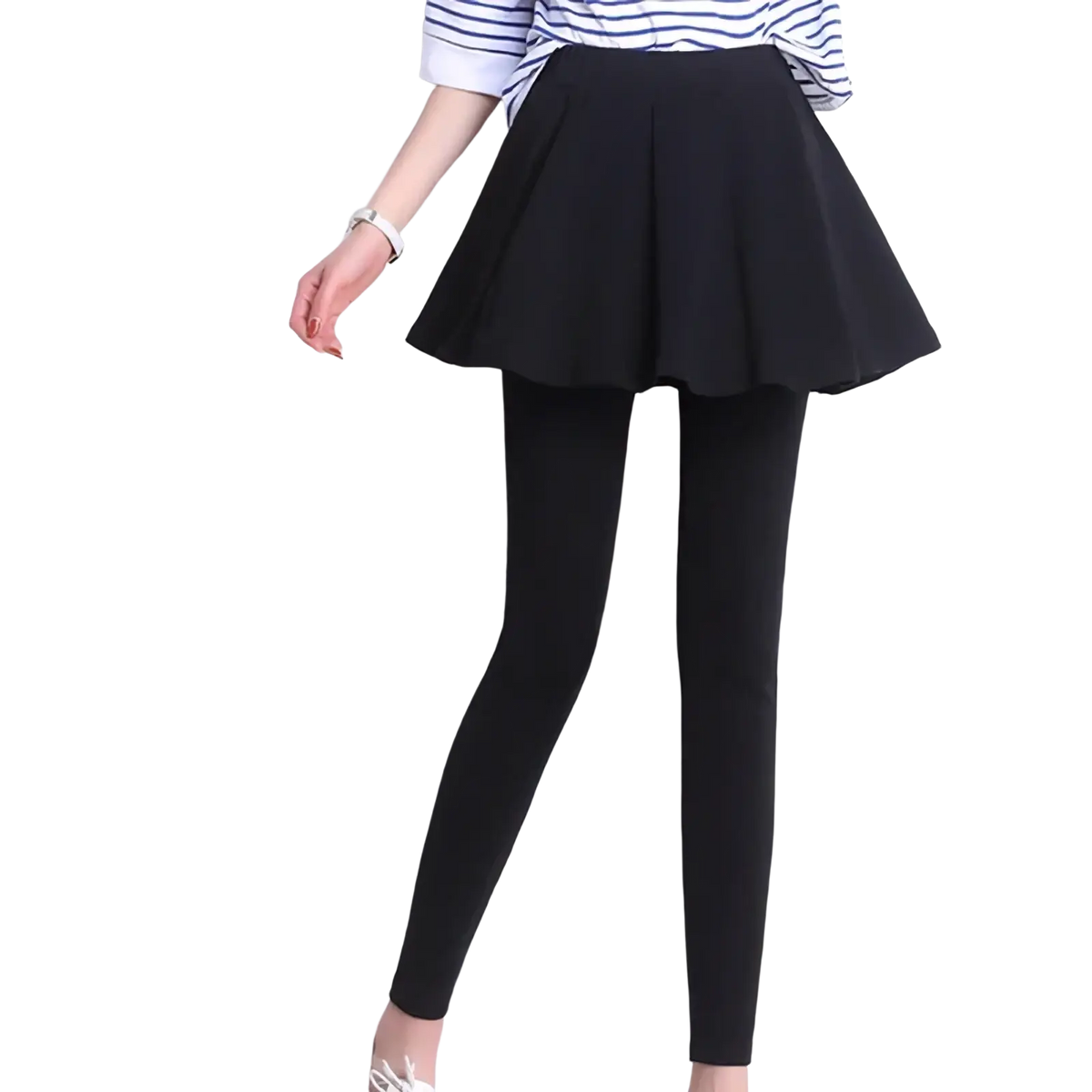Black thermal skirt leggings set with pleated skirt and fleece lining designed for winter warmth over leggings