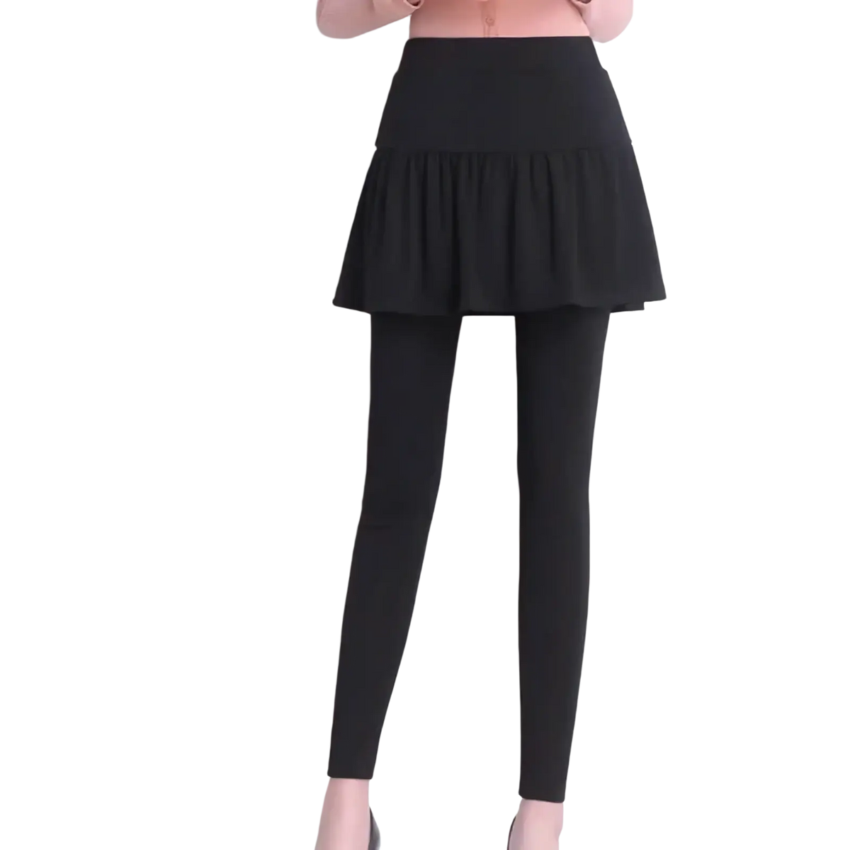 Black thermal skirt leggings with pleats snug fit and fleece lined winter pants for cold weather wear