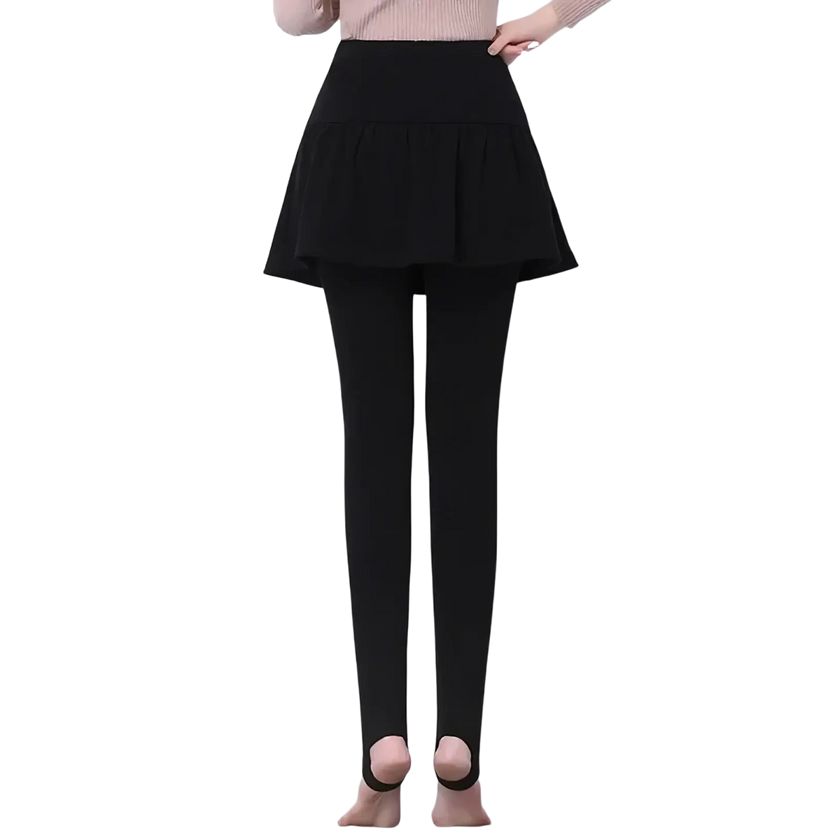Black thermal skirt leggings two-piece set with fleece lining flared skirt overlay and ankle cuffs for winter wear